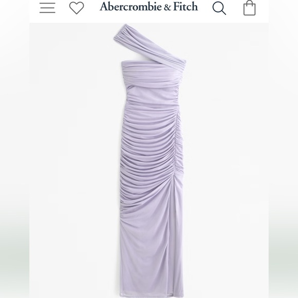 Abercrombie and Fitch Mesh Asymmetrical Off-The-Shoulder Draped Maxi Dress - Picture 1 of 12